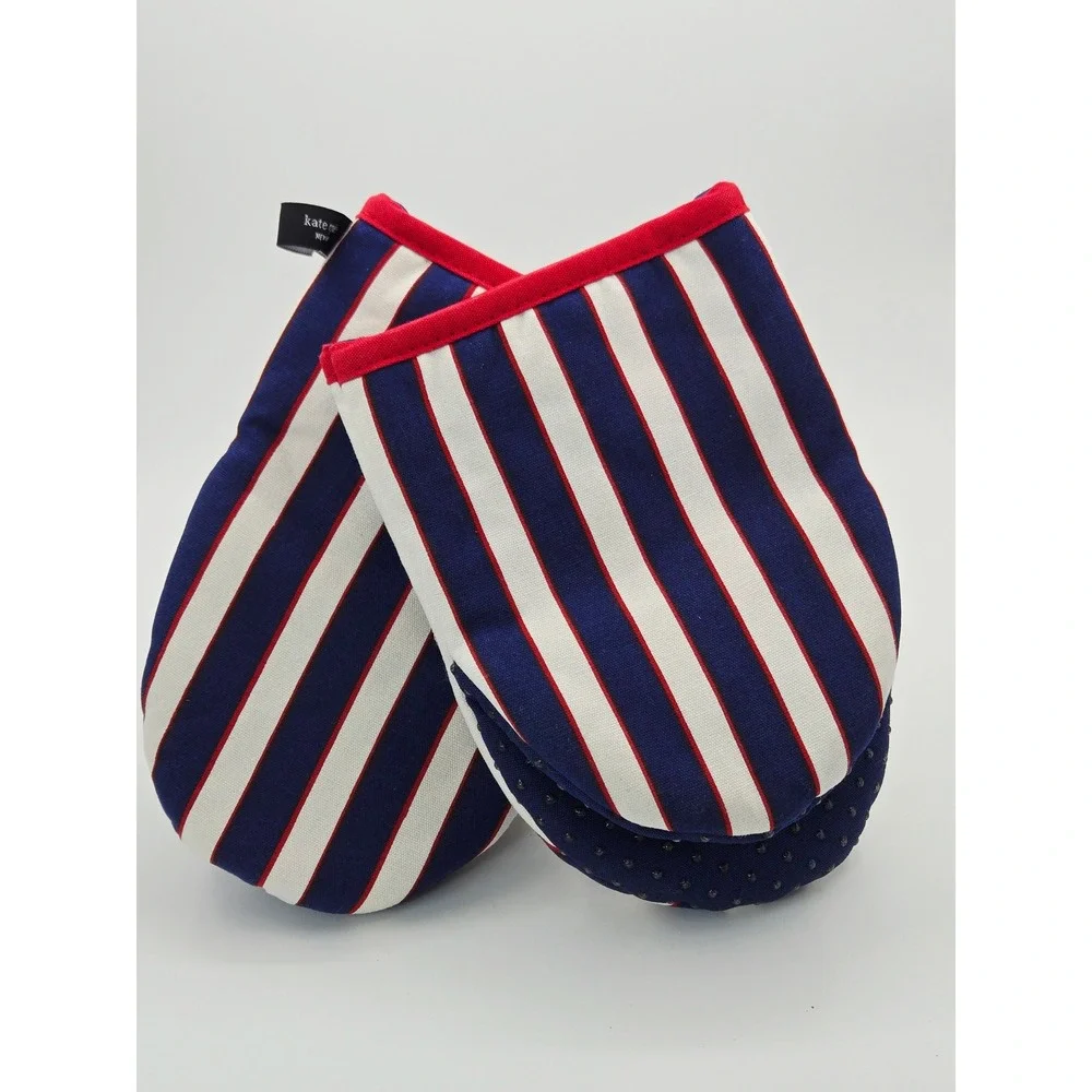 Kate Spade New York Mini Oven Mitts Set of 2 Navy Blue White Red Striped